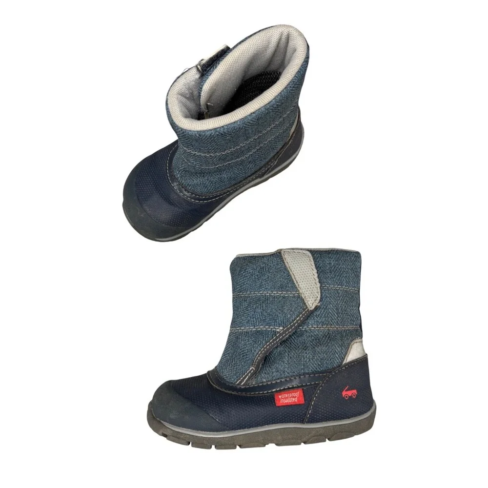 See Kai Run Baker Snow Boots Navy Blue Waterproof Insulated Winter Kids Size 8